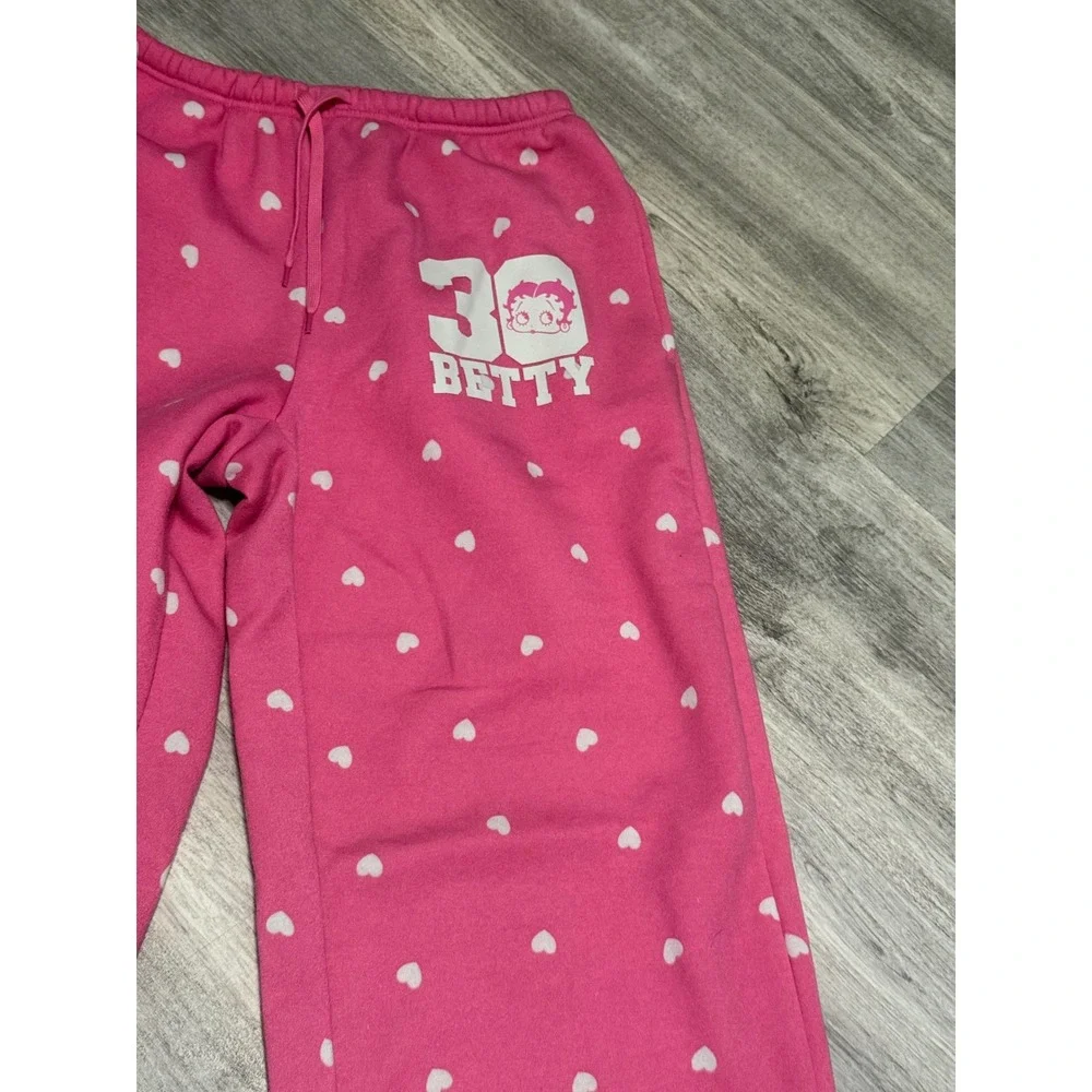 Betty Boop Pink Heart‎ Print Wide Leg Sweatpants Fleischer Studios Small